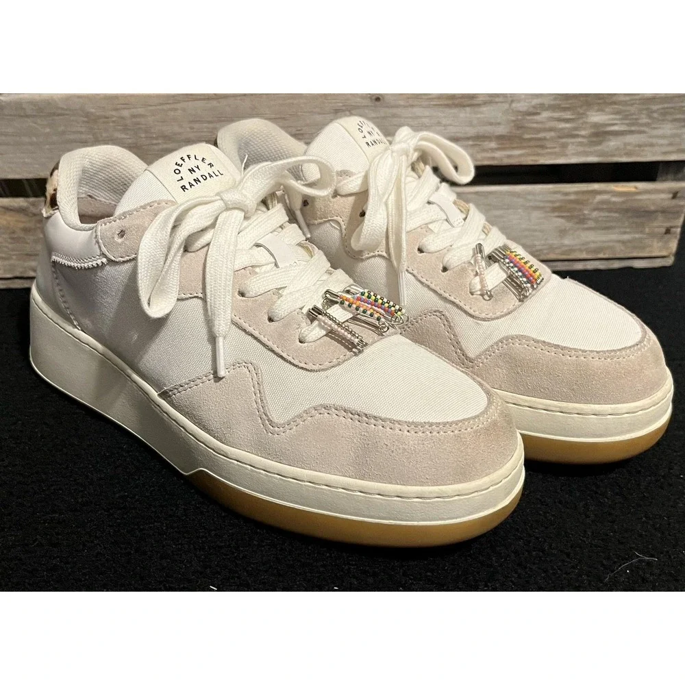 Loeffler Randall Gia Sneakers 7.5 Cream‎ Suede Canvas Leopard Beaded Portugal